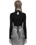 Punk Rave Daily Life Womens Elegant Gothic Swing Collar Lace Inset Top