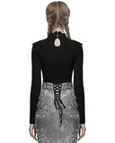 Punk Rave Daily Life Womens Elegant Gothic Swing Collar Lace Inset Top