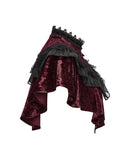 Punk Rave Daily Life Womens Long Gothic Crushed Velvet & Lace Bolero Cape - Red