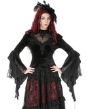 Dark In Love Womens Gothic Velvet Lace Applique Blouse Top