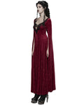 Punk Rave Womens Long Gothic Rose Velvet Flared Split Sleeve Maxi Dress - Red