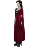Punk Rave Womens Long Gothic Rose Velvet Flared Split Sleeve Maxi Dress - Red