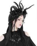 Dark In Love Womens Gothic Ram Skull & Horns Fascinator Tiara