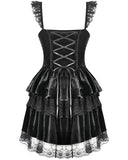 Dark In Love Womens Elegant Gothic Lolita Velvet & Lace Mini Dress