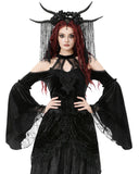 Dark In Love Womens Romantic Gothic Velvet & Lace Teardrop Cutout Blouse Top