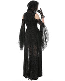 Dark In Love Womens Gothic Sorceress Sheer Floral Mesh Hooded Gown Dress