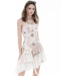 Dark In Love Womens Asymmetric Steampunk Mini Dress - Vintage Off-White