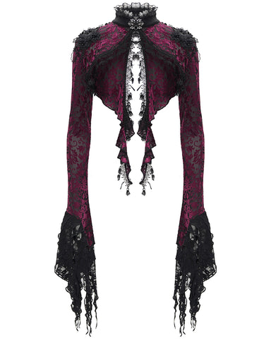 Eva Lady Womens Gothic Split Tails Velvet & Mesh Bolero Shrug Top - Red & Black