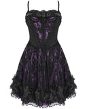 Devil Fashion Womens Gorgeous Gothic Embellished Lace Party Prom Dress - Purple & Black