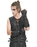 Devil Fashion Mens Dark Punk Spiked Mesh Armwarmer Gloves - Black