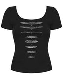 Punk Rave Womens Gothic Studded & Slashed Mesh Inset Tee