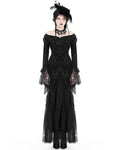 Dark In Love Long Gothic Rose Velvet & Lace Mermaid Maxi Dress