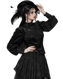 Dark In Love Womens Gothic Baroque Jacquard Velvet Lace Applique Blouse Top