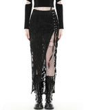 Dark In Love Womens Apocalyptic Punk Shredded Side-Split Maxi Skirt