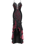 Eva Lady Womens Elegant Gothic Velvet & Lace Mermaid Evening Dress - Black & Red