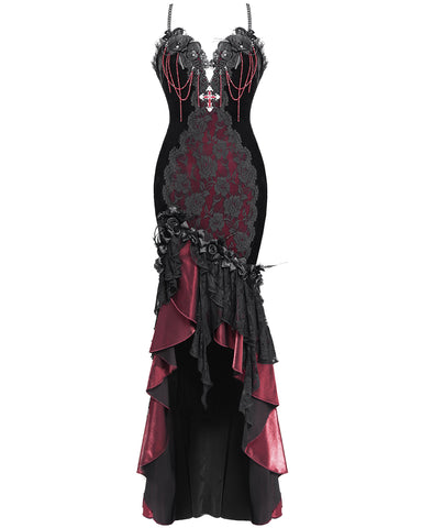 Eva Lady Womens Elegant Gothic Velvet Lace Mermaid Evening Dress