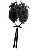 Eva Lady Womens Dark Gothic Lolita Feathered Rose Bonnet Hat