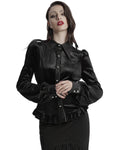 Punk Rave Daily Life Gothic Gradient Velvet Bat Collar Blouse Top - Black