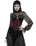 Punk Rave Womens Dark Gothic Aristocrat Embroidered Velvet Waist Cincher Corset - Red & Black