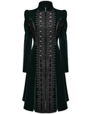 Punk Rave Womens Gothic Velvet Embellished Mid Length Military Coat - Bottle Green