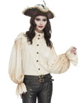 Devil Fashion Womens Embellished Steampunk Gothic Pirate Shirt - Vintage Off-White