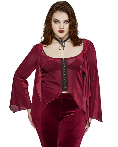 Punk Rave Plus Size Womens Gothic Layered Velvet & Mesh Tunic Top - Red