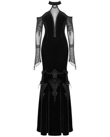 Punk Rave Womens Dark Regency Gothic Velvet & Mesh Evening Dress - Black