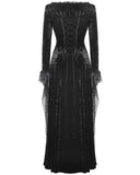 Dark In Love Long Gothic Velvet  Maxi Dress With Faux Fur & Mesh Trim