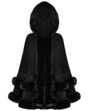 Punk Rave Daily Life Womens Plush & Faux Fur Hooded Winter Cloak - Black