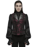 Punk Rave Mens Dark Gothic Skull Jacquard Waistcoat Vest Top - Red & Black