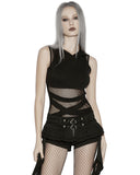 Punk Rave Daily Life Womens Gothic Wasteland Fishnet Contrast Hooded Vest Top