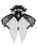 Devil Fashion Mens Decadent Gothic Aristocrat Jacquard & Lace Cravat Tie - White & Black