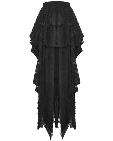 Dark In Love Womens Gothic Ruffled & Shredded Lace Hi-Low Skirt