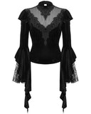 Dark In Love Womens Gothic Velvet Lace Applique Blouse Top