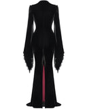 Eva Lady Womens Long Dark Baroque Gothic Velvet Gown Jacket - Black & Red