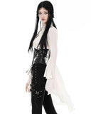 Dark In Love Womens Romantic Steampunk Flared Lace Sleeve Blouse Top - Vintage Off-White