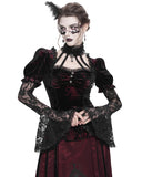 Eva Lady Womens Elegant Victorian Gothic Ruched Velvet & Lace Blouse Top