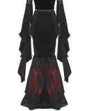 Eva Lady Dark Devore Baroque Gothic Velvet Chained Mermaid Skirt - Black & Red