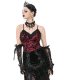 Dark In Love Womens Elegant Gothic Flocked Ivy Cami Corset Top - Red & Black