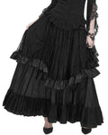 Devil Fashion Womens Long Gothic Jacquard & Lace Bustle Maxi Skirt - Black