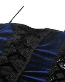 Dark In Love Womens Gothic Lolita Velvet & Lace Fishtail Prom Dress - Blue & Black