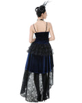 Dark In Love Womens Gothic Lolita Velvet & Lace Fishtail Prom Dress - Blue & Black