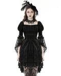 Dark In Love Womens Gothic Courtesan Velvet & Lace Flared Sleeve Mini Dress