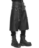 Devil Fashion Mens Dark Gothic Punk Chains Faux Leather Split Kilt Skirt