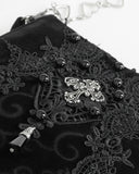 Devil Fashion Womens Gothic Crucifix Lace Applique Handbag - Black Velvet