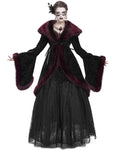 Eva Lady Womens Baroque Gothic Damask Winter Coat With Faux Faur Trims - Black & Red