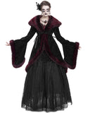 Eva Lady Womens Baroque Gothic Damask Winter Coat With Faux Faur Trims - Black & Red