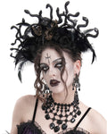 Eva Lady Womens Dark Medusa Gothic Feathered Snake Tiara Fascinator