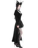 Dark In Love Womens Regency Gothic Velvet & Ruffled Lace Hi-Low Dress