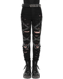 Devil Fashion Womens Apocalyptic Punk Shredded Chain & Strap Skinny Jeans